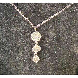 Nine West Silver Tone Graduated Triple Crystal Drop Pendant Necklace with Box